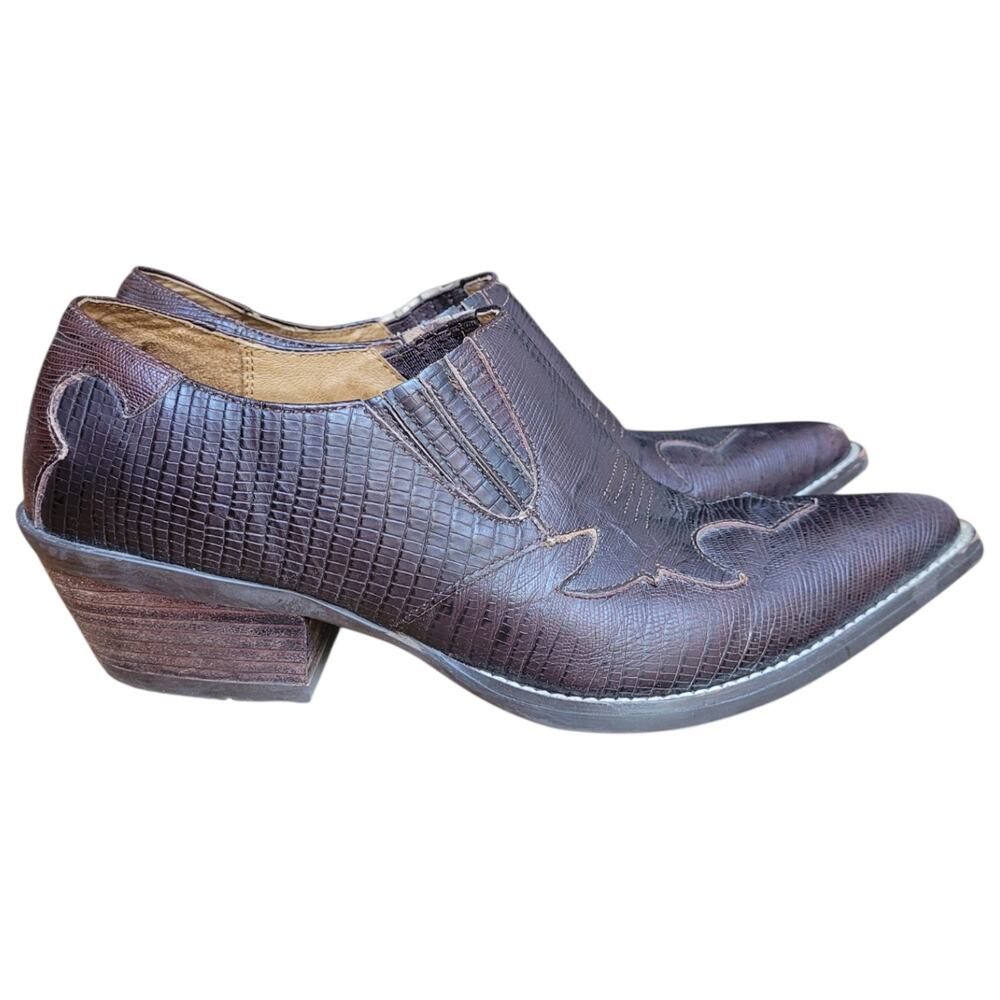 Ariat Women's Brown Lizard Embossed Leather Western Boots Mules Size 8.5